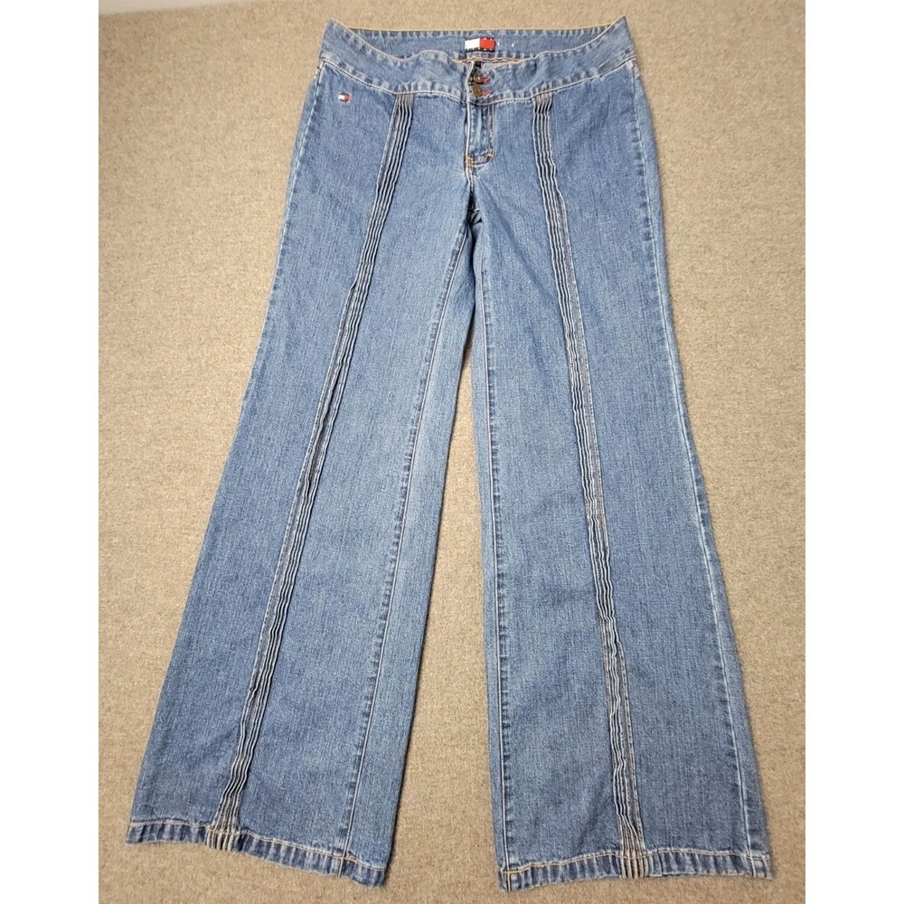 Tommy Hilfiger Women's Jeans Size 11 Blue‎ Flare Wide Leg Y2K High Rise